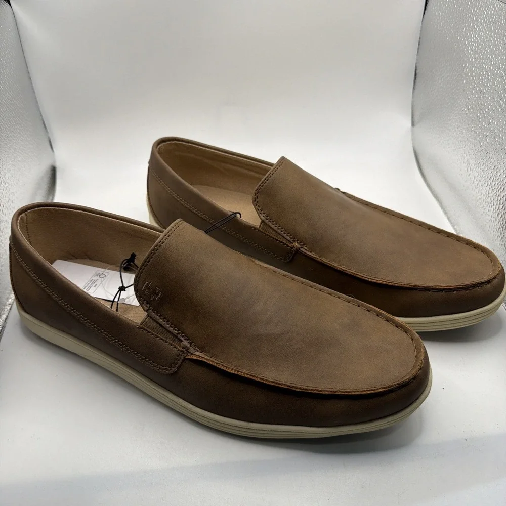 Izod Seapoint Loafers Men's Tan Leather Slip On Mem Foam‎ Casual Mocassin 10.5
